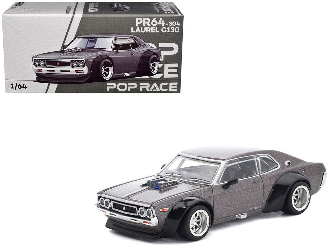 Datsun Laurel C130 RHD (Right Hand Drive) Gray Metallic 1/64 Diecast Model Car by Pop Race