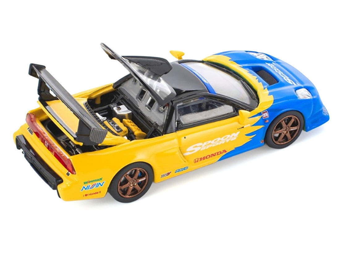 Honda NSX-R GT RHD (Right Hand Drive) "Spoon Sports" Blue and Yellow with Black Top 1/64 Diecast Model Car by Pop Race 2