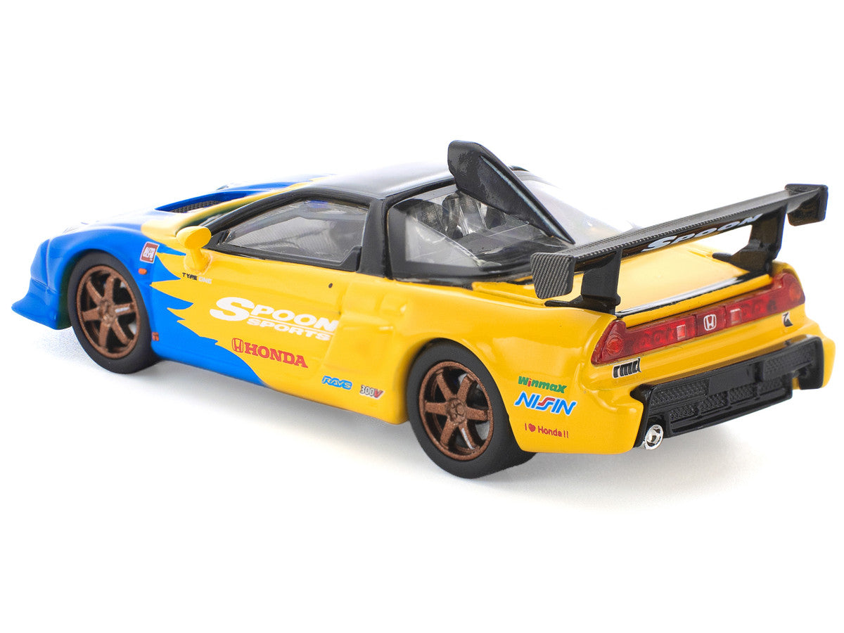 Honda NSX-R GT RHD (Right Hand Drive) "Spoon Sports" Blue and Yellow with Black Top 1/64 Diecast Model Car by Pop Race 3