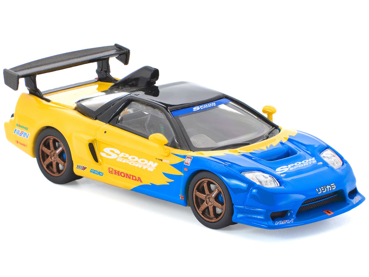 Honda NSX-R GT RHD (Right Hand Drive) "Spoon Sports" Blue and Yellow with Black Top 1/64 Diecast Model Car by Pop Race 4