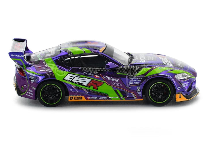 Pop Race Toyota GR Supra Pandem EVA RT Type-01 purple 1:64 model side view