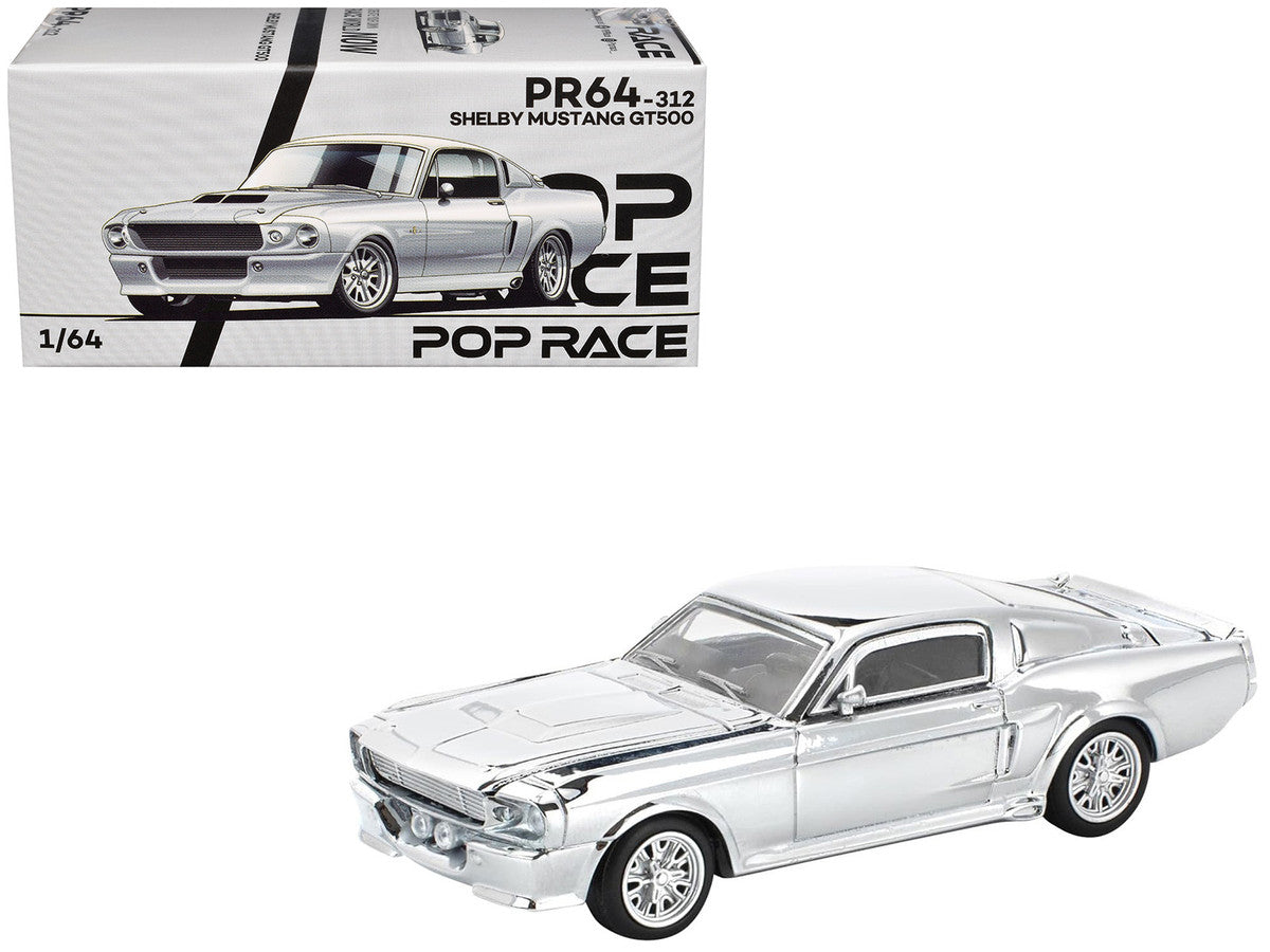 Shelby Mustang GT500 Silver Chrome 1/64 Diecast Model Car by Pop Race