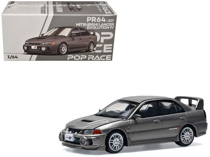 Mitsubishi Lancer Evolution IV RHD (Right Hand Drive) Dark Gray Metallic 1/64 Diecast Model Car by Pop Race 
