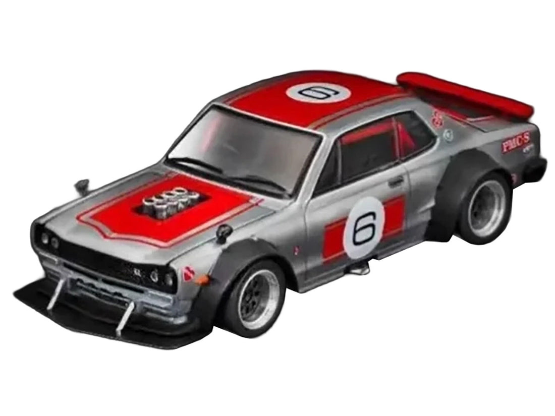 Skyline GT-R V8 Drift "Hakosuka" RHD (Right Hand Drive) #6 Silver Metallic with Red Stripes "APA XPO 2025 Exclusive" 1/64 Diecast Model Car by Pop Race-1