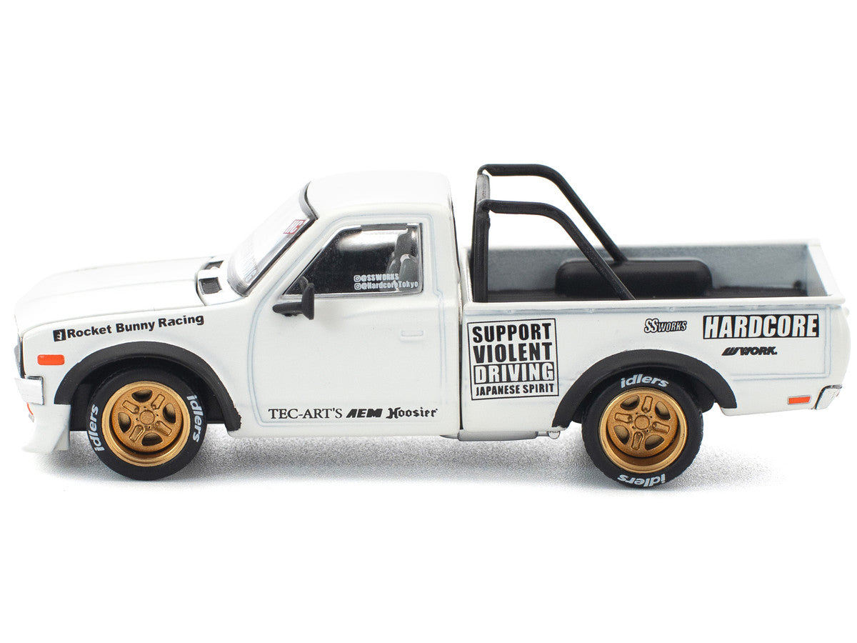 Datsun Pandem 620 Pickup Truck "Rocket Bunny Racing" White with Graphics 1/64 Diecast Model Car by Pop Race 4