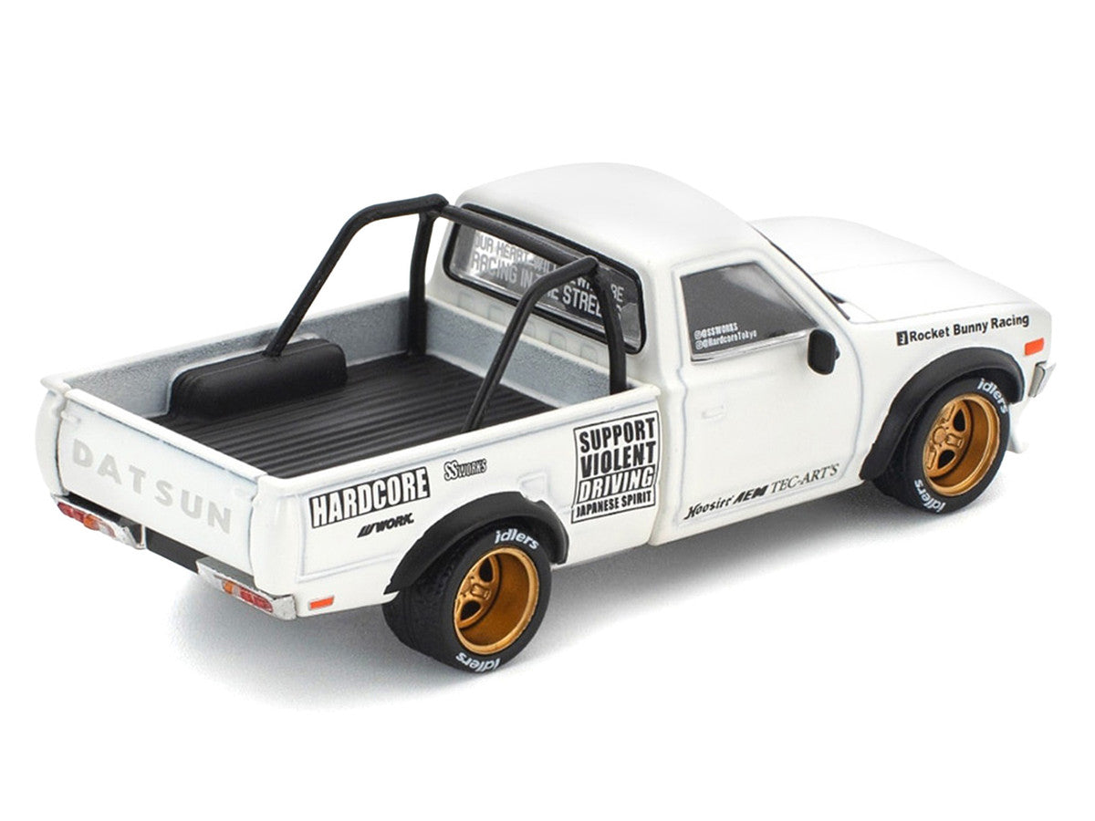 Datsun Pandem 620 Pickup Truck "Rocket Bunny Racing" White with Graphics 1/64 Diecast Model Car by Pop Race 2