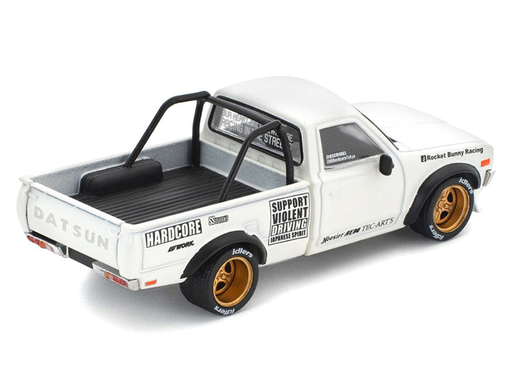 Datsun Pandem 620 Pickup Truck "Rocket Bunny Racing" White with Graphics 1/64 Diecast Model Car by Pop Race 2