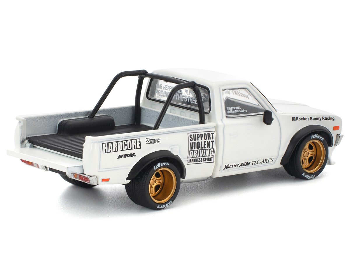 Datsun Pandem 620 Pickup Truck "Rocket Bunny Racing" White with Graphics 1/64 Diecast Model Car by Pop Race 3