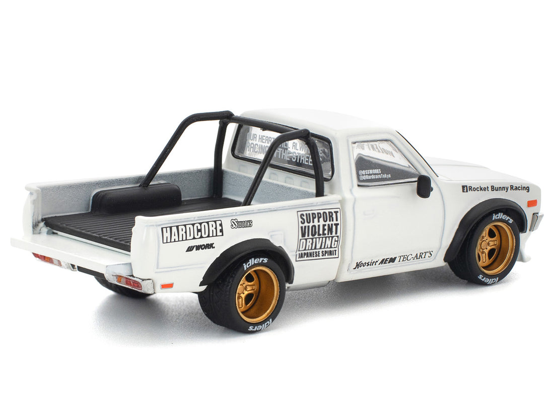 Datsun Pandem 620 Pickup Truck "Rocket Bunny Racing" White with Graphics 1/64 Diecast Model Car by Pop Race 3