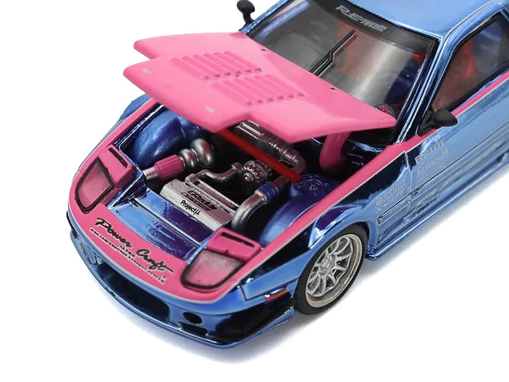 Mazda RX7 (FC3S) RE Amemiya RHD (Right Hand Drive) Blue Metallic with Pink Hood "Los Angeles Edition" 1/64 Diecast Model Car by Pop Race-1