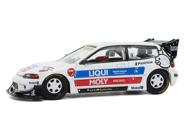 Pandem Civic EG6 RHD (Right Hand Drive) White with Stripes and Graphics 1/64 Diecast Model Car by Pop Race-1