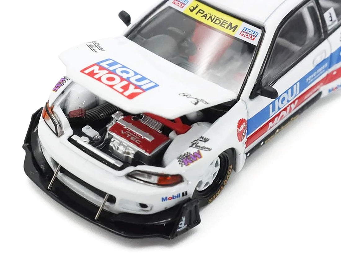 Pandem Civic EG6 RHD (Right Hand Drive) White with Stripes and Graphics 1/64 Diecast Model Car by Pop Race-2