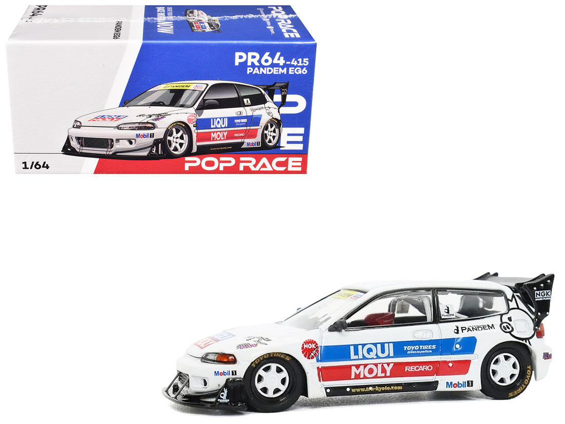 Pandem Civic EG6 RHD (Right Hand Drive) White with Stripes and Graphics 1/64 Diecast Model Car by Pop Race-0