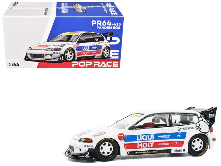 Pandem Civic EG6 RHD (Right Hand Drive) White with Stripes and Graphics 1/64 Diecast Model Car by Pop Race-0