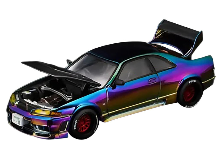 Nissan Skyline GT-R (R33) RHD (Right Hand Drive) Chameleon Chrome with Carbon Hood "Vancouver Edition" 1/64 Diecast Model Car by Pop Race-1