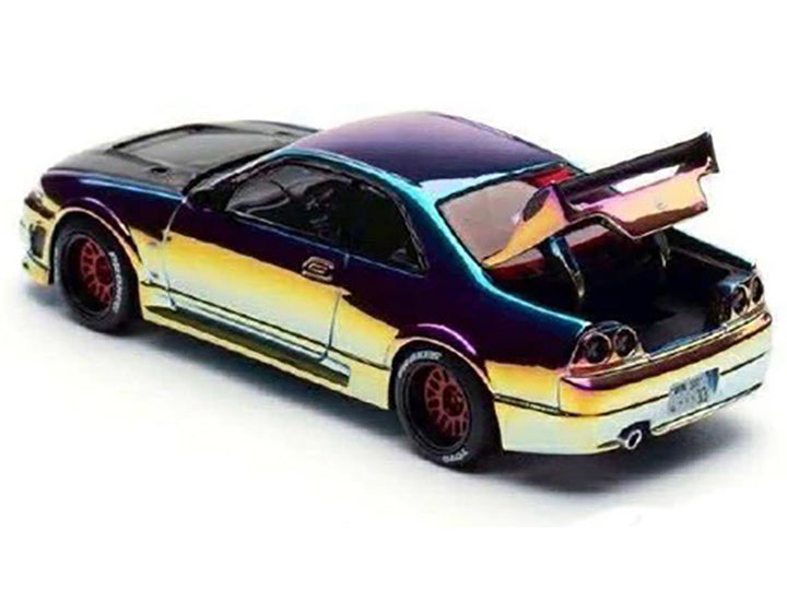 Skyline GT-R (R33) RHD (Right Hand Drive) Chameleon Chrome with Carbon Hood "APA XPO 2025 Exclusive" 1/64 Diecast Model Car by Pop Race