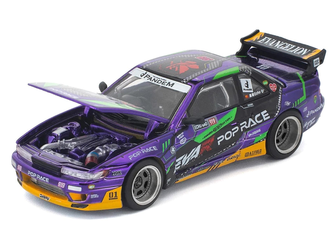 Pandem S13 RHD (Right Hand Drive) "EVA RT Test Type-01" Purple Metallic with Graphics 1/64 Diecast Model Car by Pop Race