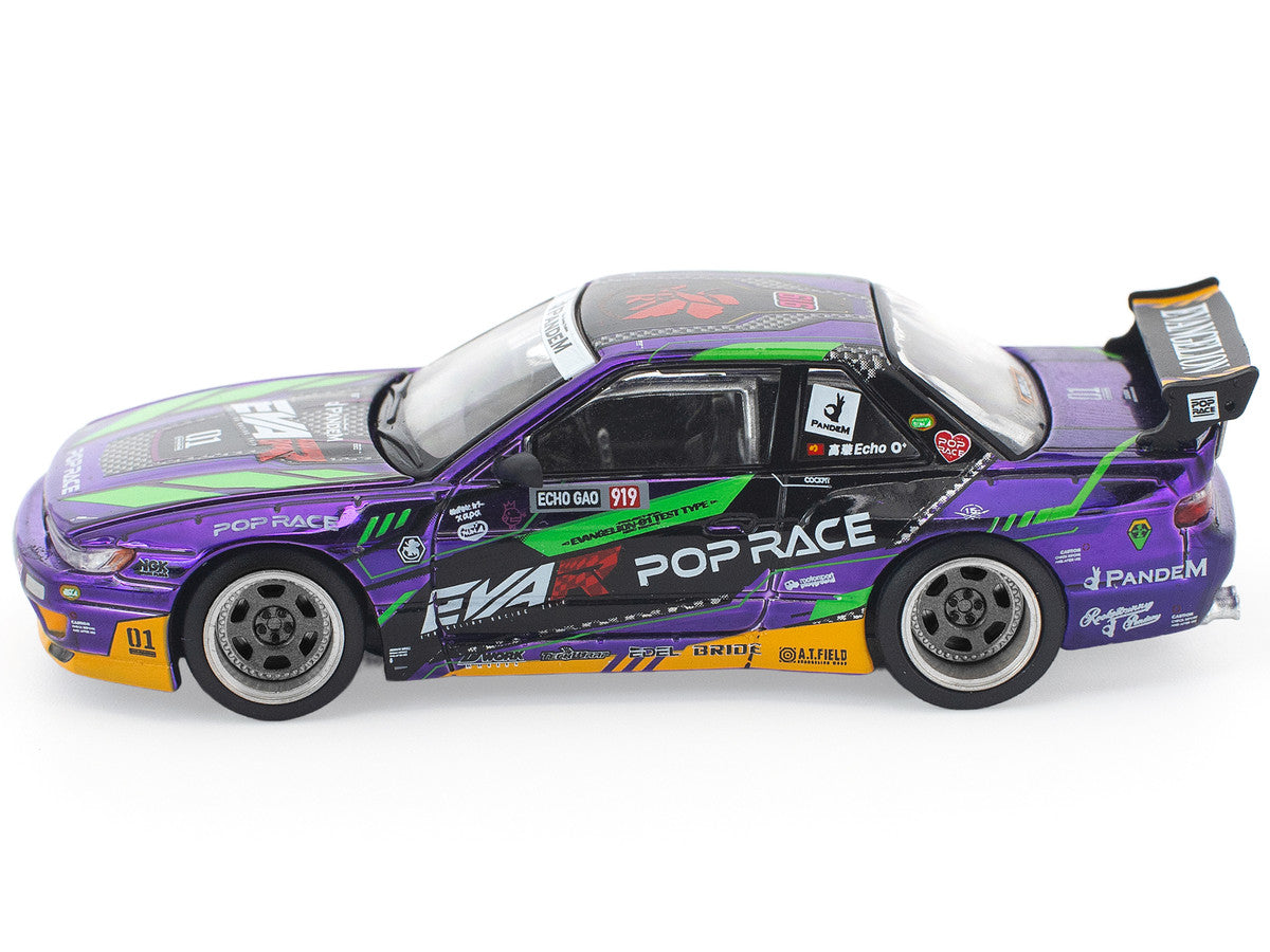 Pandem S13 RHD (Right Hand Drive) "EVA RT Test Type-01" Purple Metallic with Graphics 1/64 Diecast Model Car by Pop Race