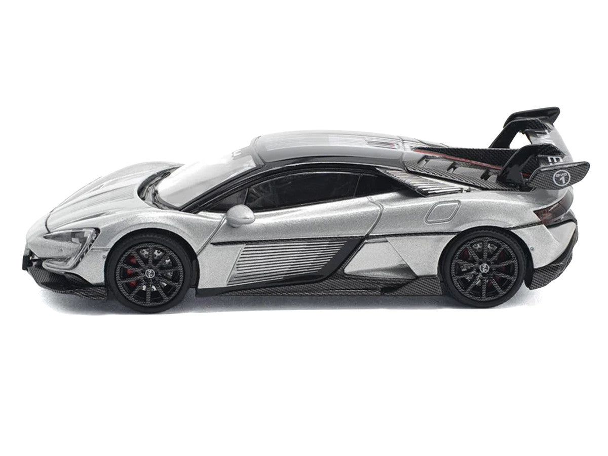 Yangwang U9 Silver Metallic with Black Top and Stripes 1/64 Diecast Model Car by Pop Race