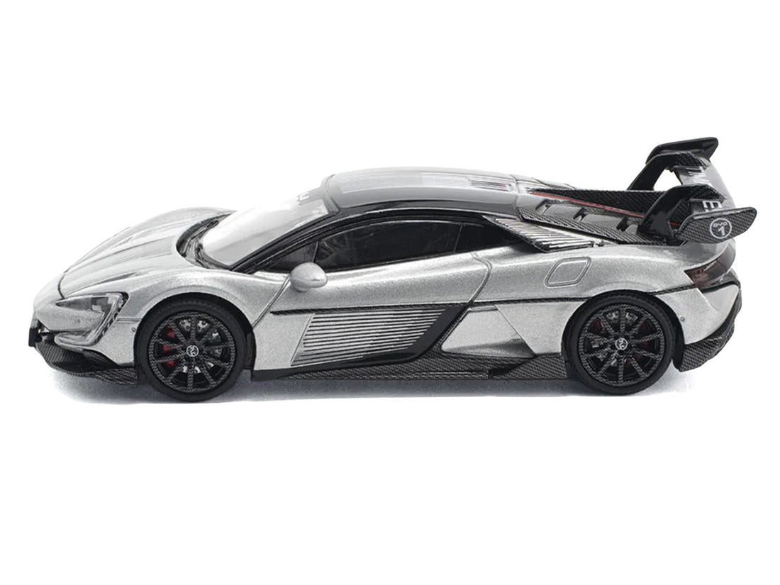 Yangwang U9 Silver Metallic with Black Top and Stripes 1/64 Diecast Model Car by Pop Race