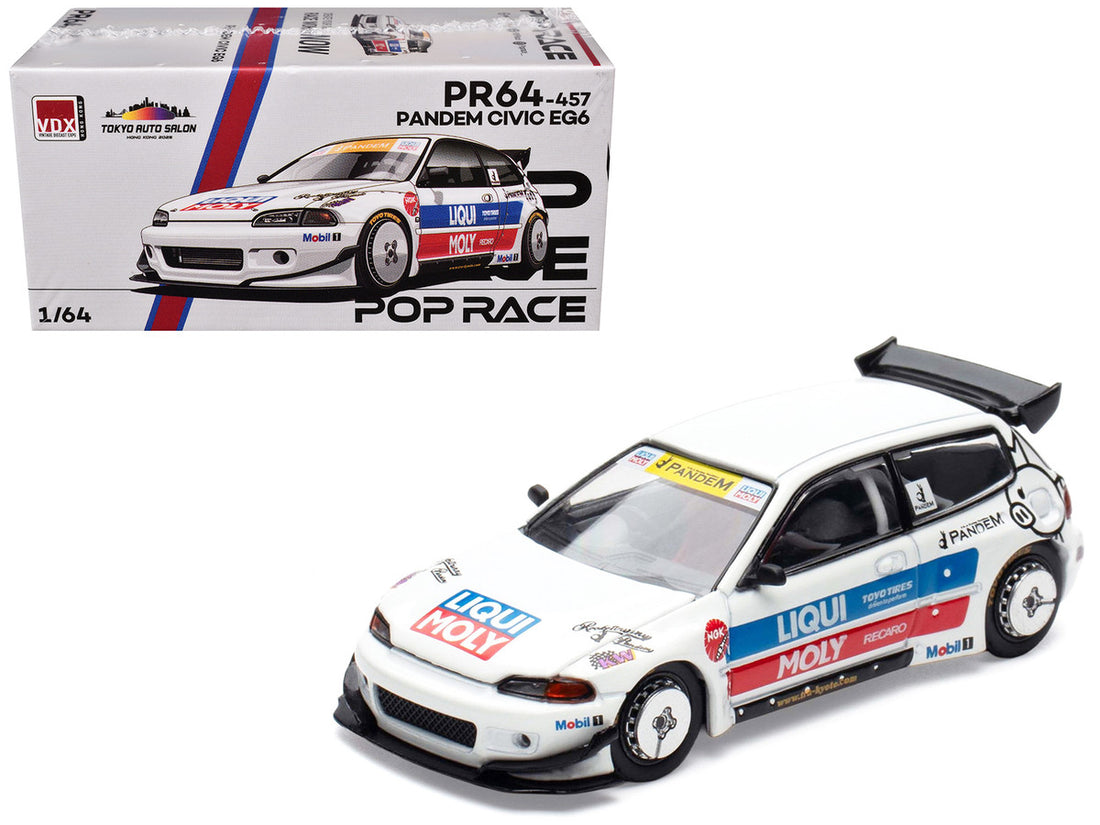 Pandem Civic EG6 RHD (Right Hand Drive) White with Stripes and Graphics "VDX - Tokyo Auto Salon Hong Kong 2025" Special Edition 1/64 Diecast Model Car by Pop Race 2