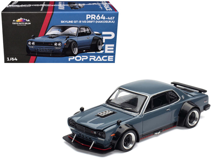 Nissan Skyline GT-R V8 Drift "Hakosuka" RHD (Right Hand Drive) Gray "Tokyo Auto Salon Hong Kong 2025" Special Edition 1/64 Diecast Model Car by Pop Race 4