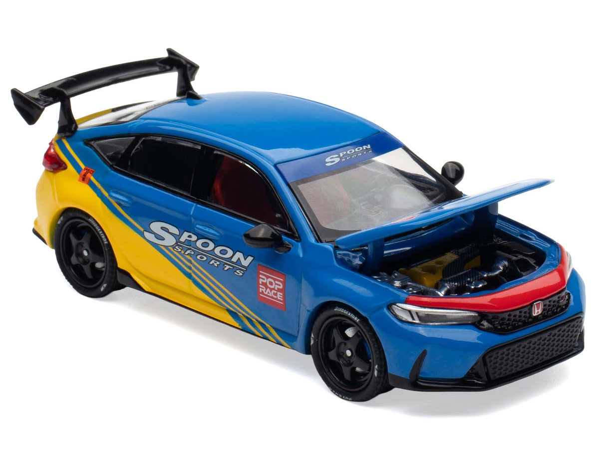 Honda Civic Type R FL5 "Spoon Sports" Blue and Yellow "Tokyo Auto Salon - Hong Kong 2025" 1/64 Diecast Model Car by Pop Race 2