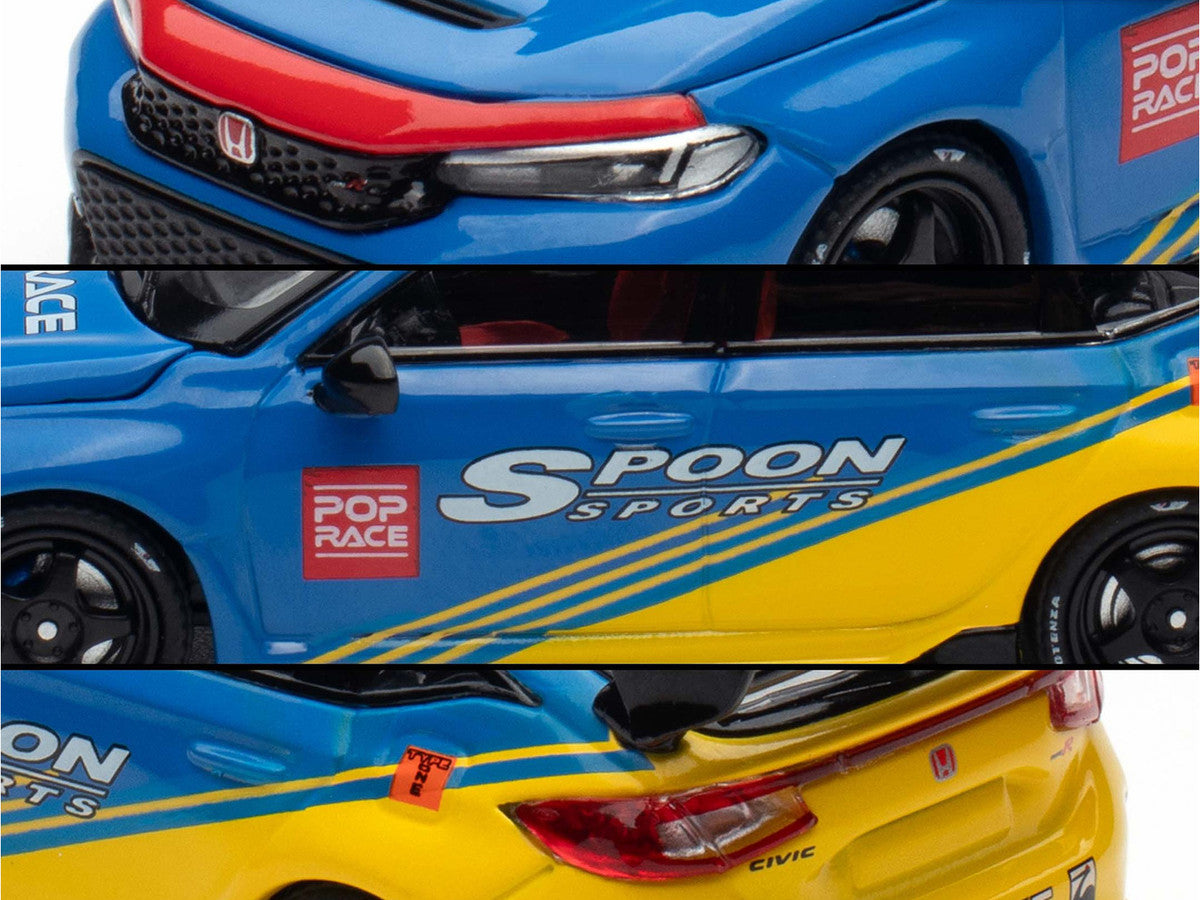 Honda Civic Type R FL5 "Spoon Sports" Blue and Yellow "Tokyo Auto Salon - Hong Kong 2025" 1/64 Diecast Model Car by Pop Race 4