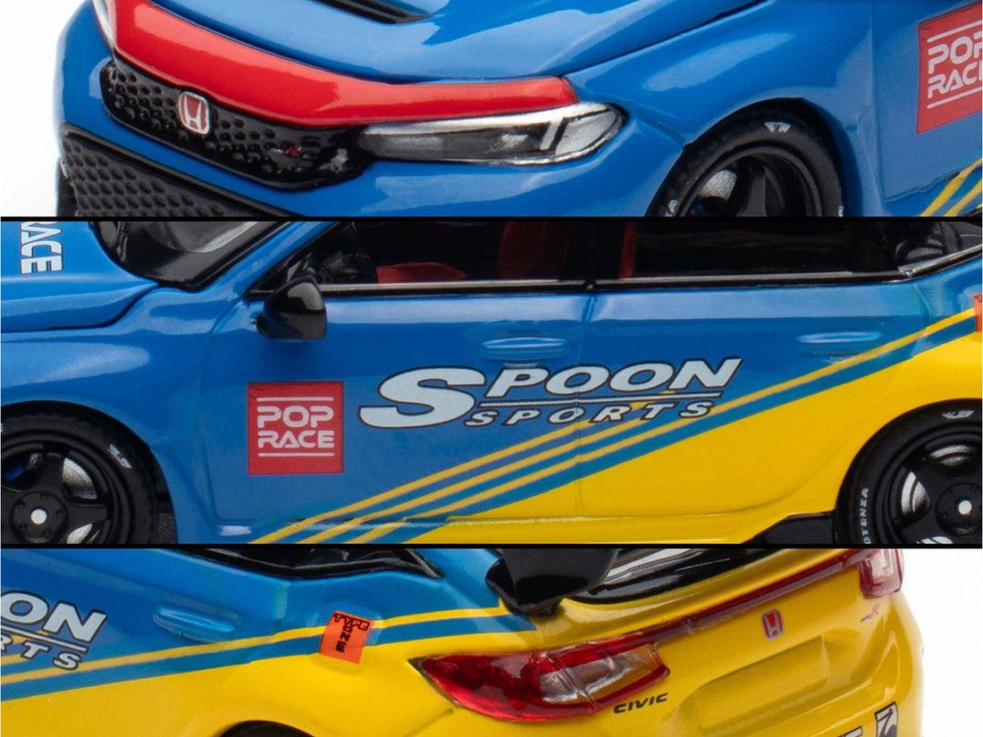 Honda Civic Type R FL5 "Spoon Sports" Blue and Yellow "Tokyo Auto Salon - Hong Kong 2025" 1/64 Diecast Model Car by Pop Race 4