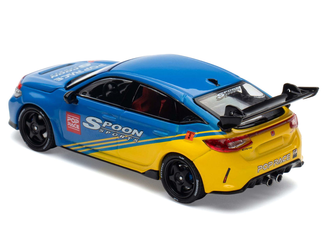 Honda Civic Type R FL5 "Spoon Sports" Blue and Yellow "Tokyo Auto Salon - Hong Kong 2025" 1/64 Diecast Model Car by Pop Race 3