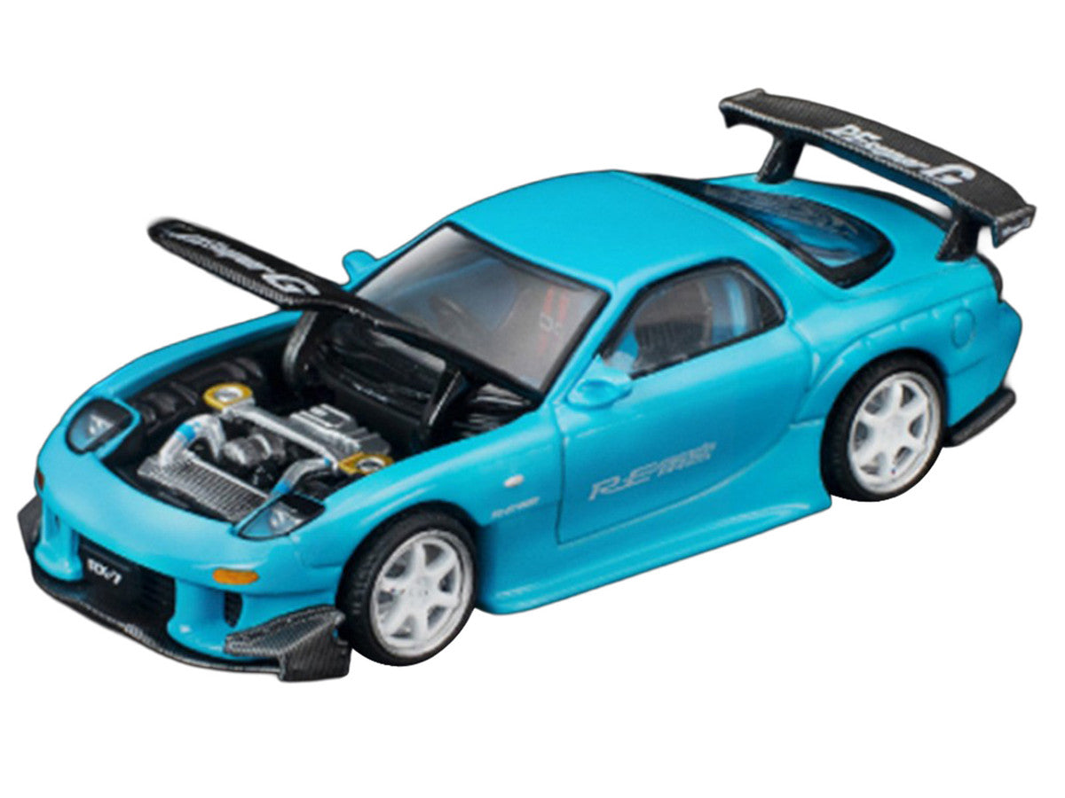 azda RX7 (FD3S) RE Amemiya RHD (Right Hand Drive) Light Blue with Carbon Hood "Tokyo Auto Salon 2026" 1/64 Diecast Model Car by Pop Race 2