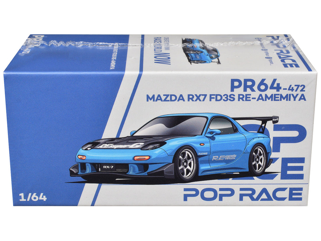 azda RX7 (FD3S) RE Amemiya RHD (Right Hand Drive) Light Blue with Carbon Hood "Tokyo Auto Salon 2026" 1/64 Diecast Model Car by Pop Race 3