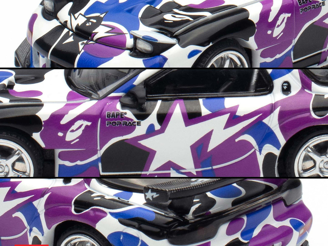 Mazda RX-7 (FD3S) RHD (Right Hand Drive) "BAPE (A Bathing Ape)" Purple Camouflage 1/64 Diecast Model Car by Pop Race