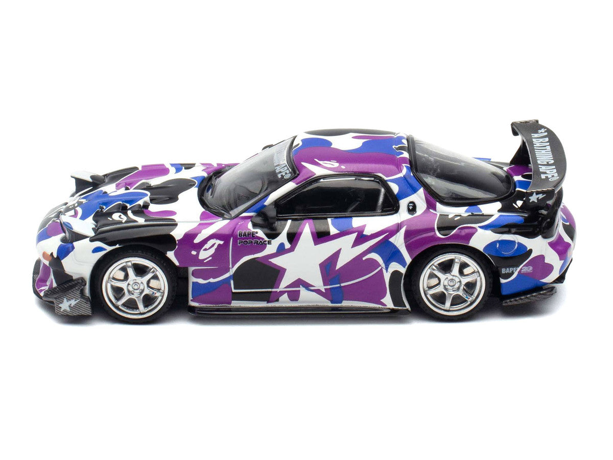 Mazda RX-7 (FD3S) RHD (Right Hand Drive) "BAPE (A Bathing Ape)" Purple Camouflage 1/64 Diecast Model Car by Pop Race