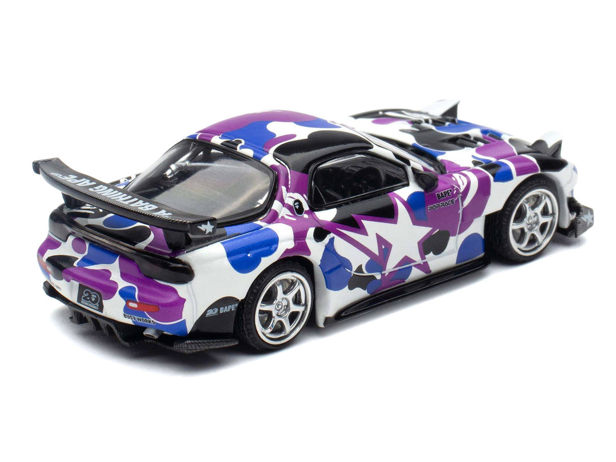 Mazda RX-7 (FD3S) RHD (Right Hand Drive) "BAPE (A Bathing Ape)" Purple Camouflage 1/64 Diecast Model Car by Pop Race
