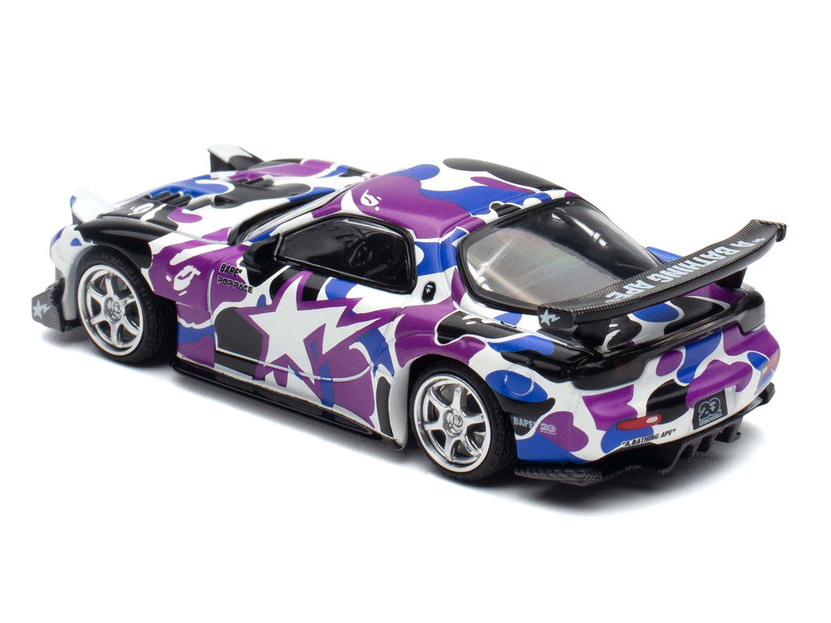 Mazda RX-7 (FD3S) RHD (Right Hand Drive) "BAPE (A Bathing Ape)" Purple Camouflage 1/64 Diecast Model Car by Pop Race