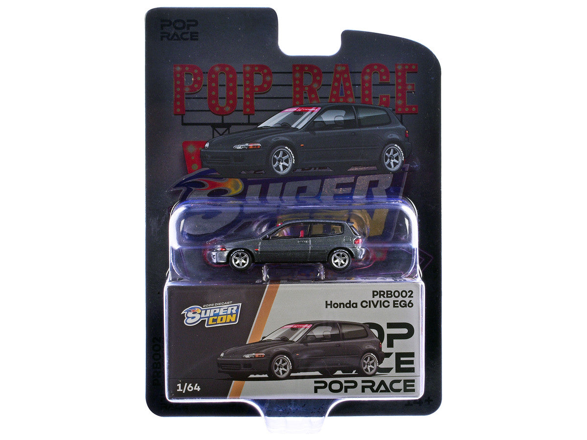Honda Civic EG6 RHD (Right Hand Drive) Gray Metallic with Red Interior "2026 Diecast Super Con Las Vegas Event Exclusive" 1/64 Diecast Model Car by Pop Race 2