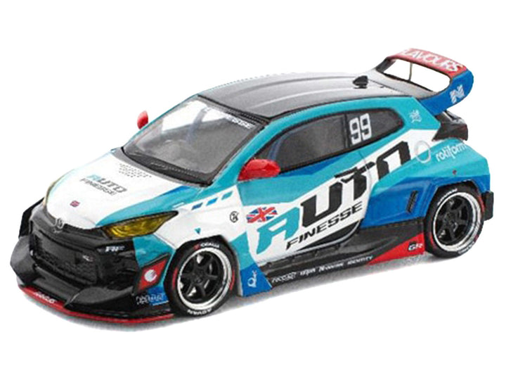 Pandem GR Yaris RHD (Right Hand Drive) #99 "Auto Finesse" Blue and White with Graphics "Enigma Exclusive Edition" 1/64 Diecast Model Car by Pop Race 2