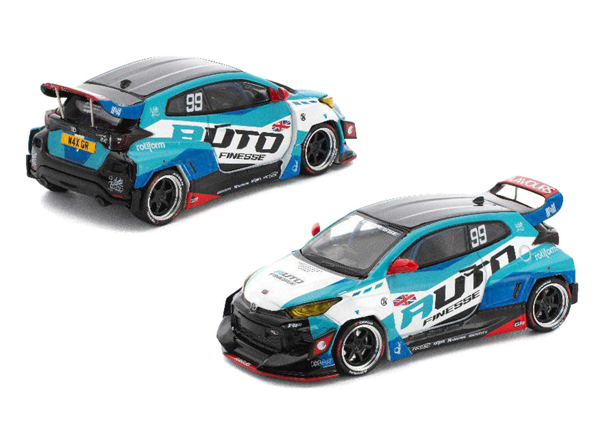 Pandem GR Yaris RHD (Right Hand Drive) #99 "Auto Finesse" Blue and White with Graphics "Enigma Exclusive Edition" 1/64 Diecast Model Car by Pop Race 4
