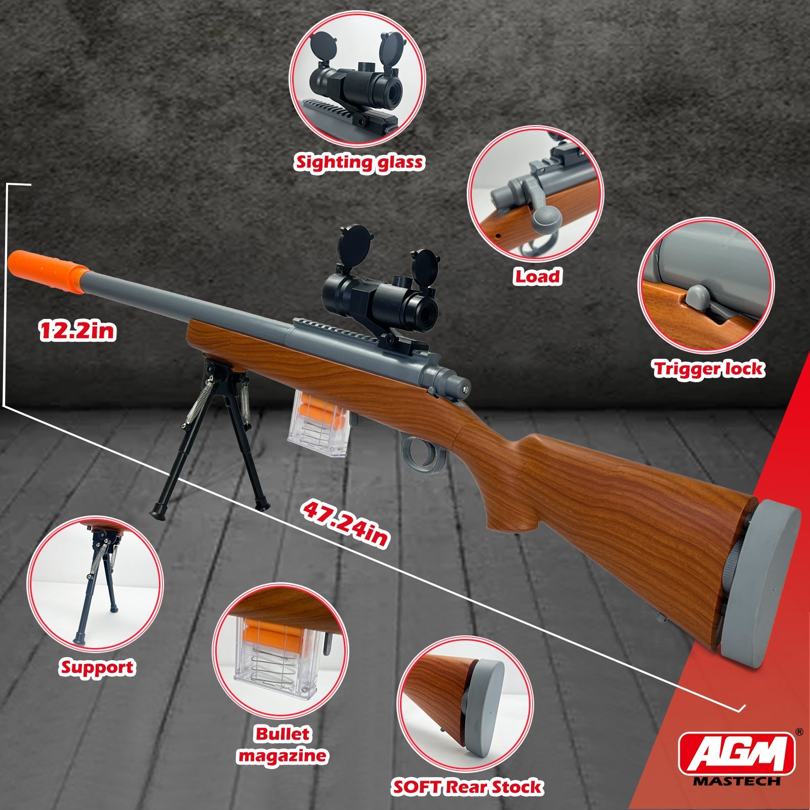 Toy Gun - Wood Grain Toy Gun with Scope and Accessories Toy Sniper Rifle 6