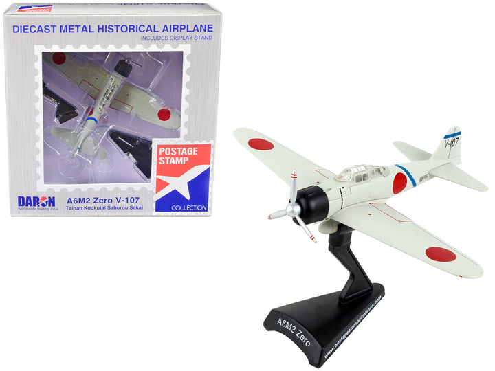 Mitsubishi A6M2 Zero Fighter Aircraft V-107 "Tainan Koukutai - Saburou Sakai" Imperial Japanese Navy 1/97 Diecast Model Airplane by Postage Stamp-0