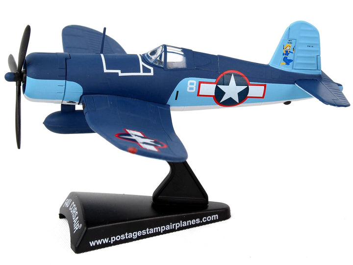 Vought F4U Corsair Fighter Aircraft "VMF-422 First Lieutenant Robert 'Cowboy' Stout" United States Navy 1/100 Diecast Model Airplane by Postage Stamp-1