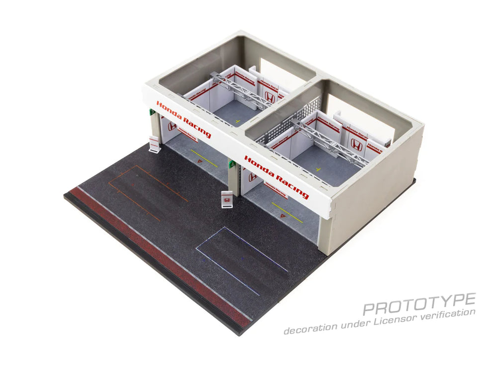 Honda Racing Pit Garage Diorama 1:64 (Tarmac Works) Angle View