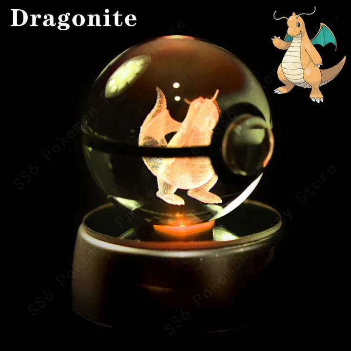 Pokémon crystal display lamp with illuminated 3D engraving
