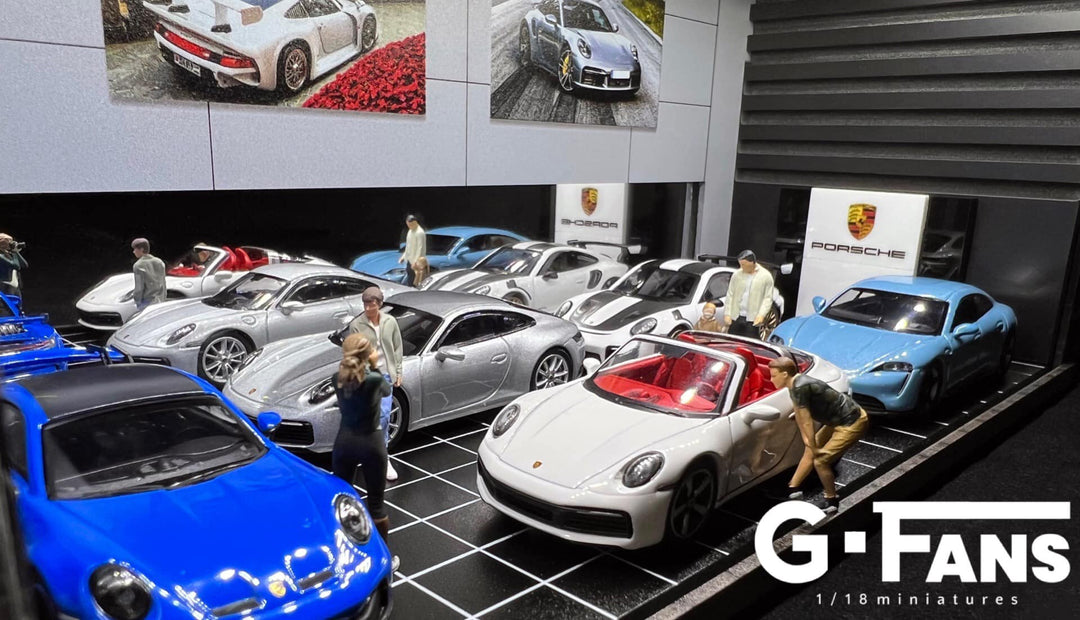 Porsche Showroom 1:64 scale Diorama by G-Fans Close up inside view