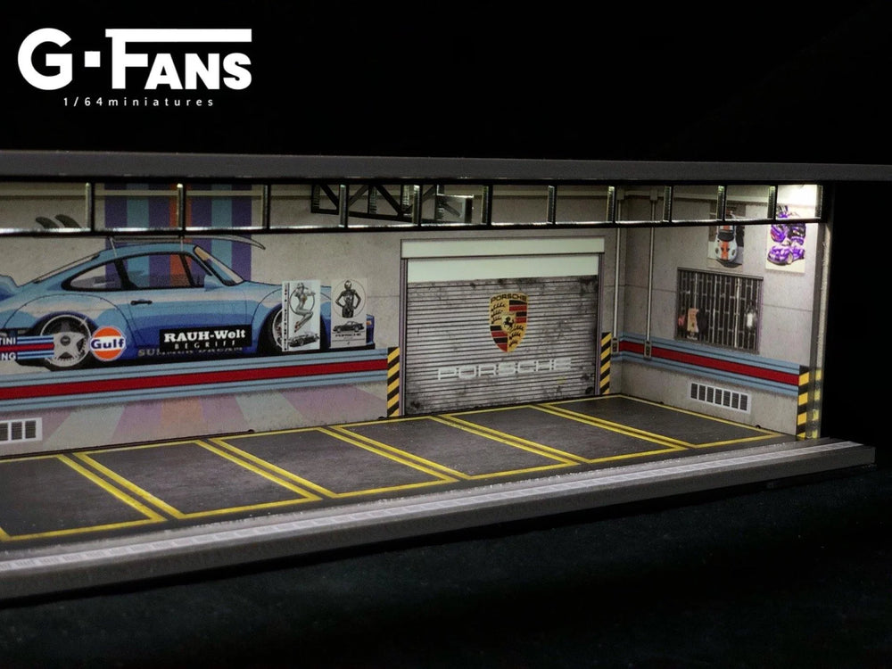 Porsche RWB Theme 1:64 Scale Garage Diorama by G-Fans 710007 Angle View