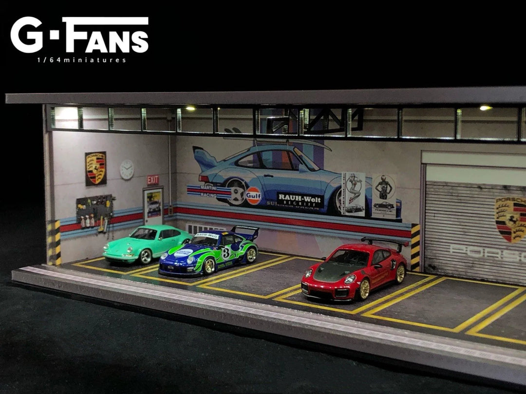 Porsche RWB Theme 1:64 Scale Garage Diorama by G-Fans with Cars 710007