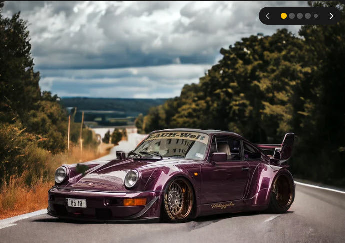 Porsche RWB 964 Hekigyoku in Metallic Purple 1:64 Scale Diecast Model by Mini Station Scenic View