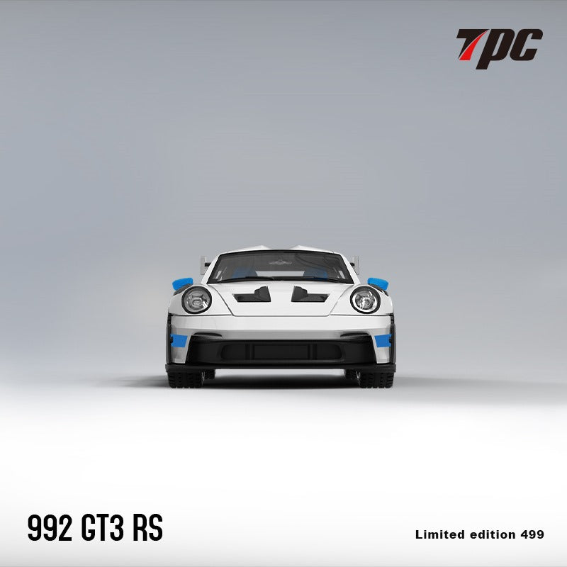 Porsche 911 992 GT3 RS White with Blue Wheels & Figurine 1:64