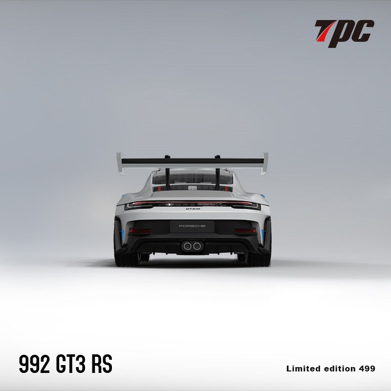 Porsche 911 992 GT3 RS White with Blue Wheels & Figurine 1:64